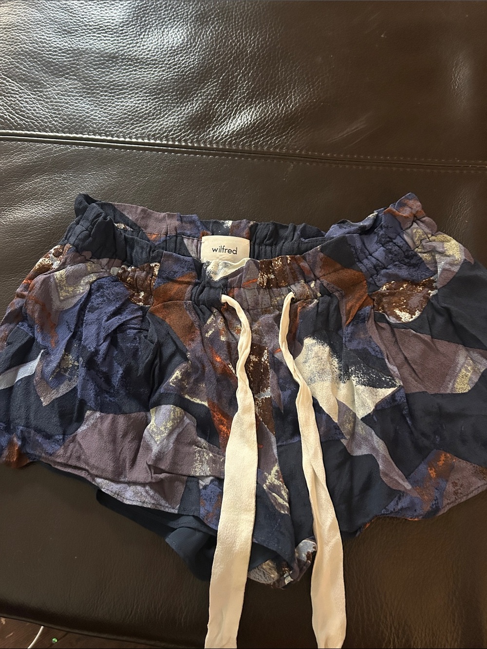 Wilfred Navy and White Abstract Drawstring Athletic Shorts